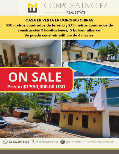 Casa en Venta / House On sale. Conchas Chinas. Puerto Vallarta